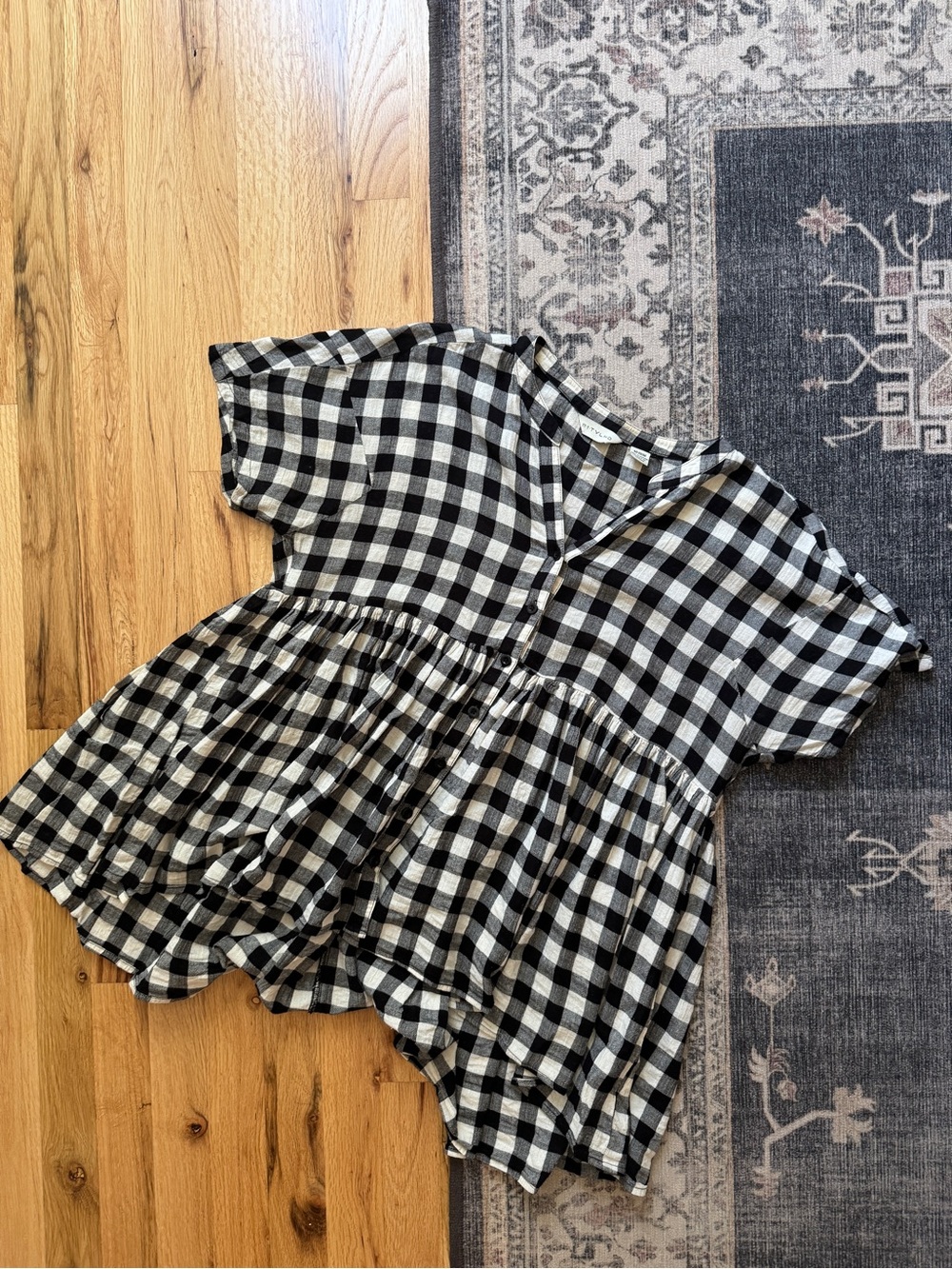 Anthropologie 11.1 Thylo Black White Gingham Short Sleeve Blouse Medium